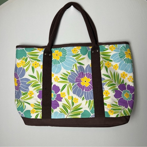 Pottery Barn Teen Handbags - Pottery Barn Teen Multicolor Floral Fabric Tote Bag Pockets Farmers Market Bag